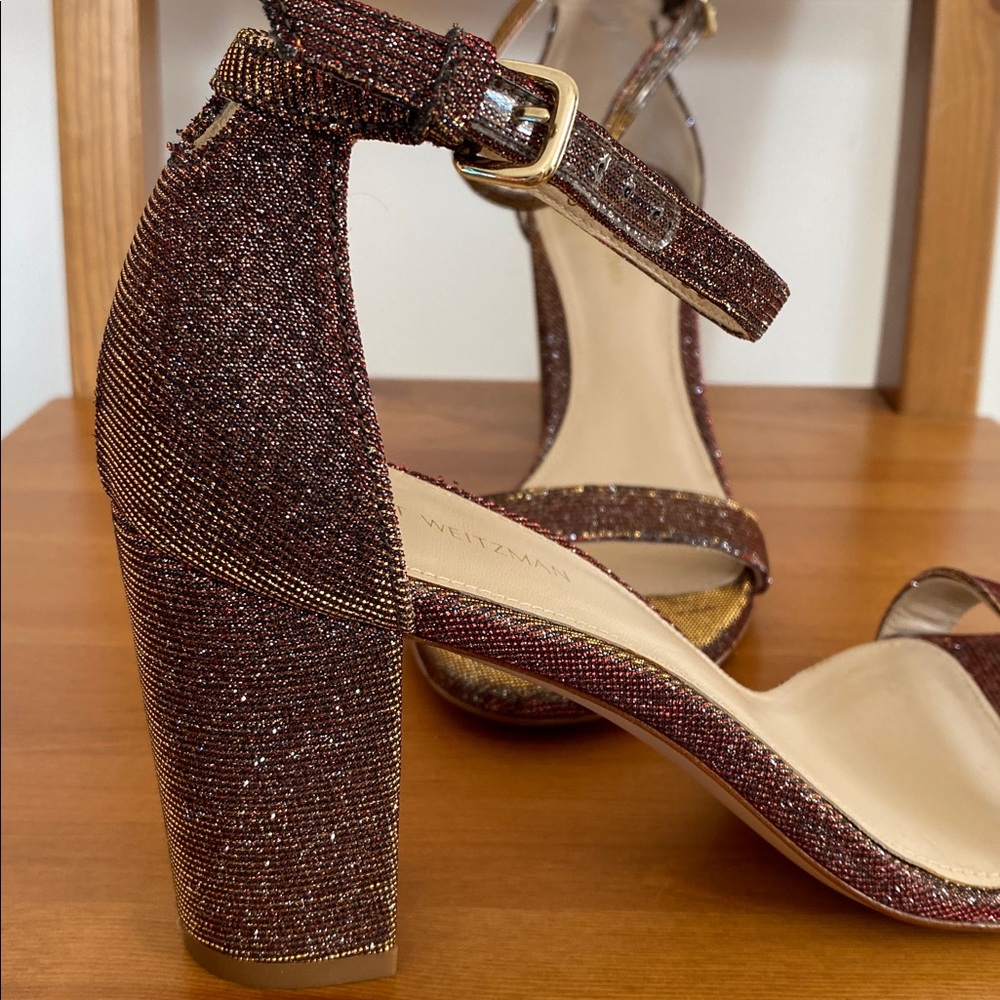 Stuart Weitzman Glittery Red/Brown Block Heels Sz… - image 6